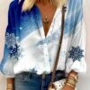 Women's Shirt Blouse Christmas Shirt Blue Snowflake Button Print Long Sleeve Christmas Casual Festival / Holiday Standing Collar Regular Fit Spring &Fall 2 Women's Shirt Blouse Christmas Shirt Blue Snowflake Button Print Long Sleeve Christmas Casual Festival / Holiday Standing Collar Regular Fit Spring &Fall -Cheap Women Clothing Store oolagk1695639320127