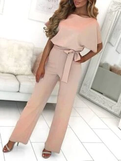 Women's Jumpsuit Lace Up High Waist Solid Color Crew Neck Xmas Business Office Work Christmas Regular Fit Half Sleeve Black Yellow Pink S M L Summer 33 Women's Jumpsuit Lace Up High Waist Solid Color Crew Neck Xmas Business Office Work Christmas Regular Fit Half Sleeve Black Yellow Pink S M L Summer -Cheap Women Clothing Store opjrfv1692616132547