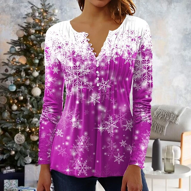 Women's Shirt Blouse Christmas Shirt Maroon Wine Red Black Plaid Snowman Deer Button Print Long Sleeve Christmas Casual Holiday Christmas Round Neck Regular Fit Spring Fall 19 Women's Shirt Blouse Christmas Shirt Maroon Wine Red Black Plaid Snowman Deer Button Print Long Sleeve Christmas Casual Holiday Christmas Round Neck Regular Fit Spring Fall - Image 17