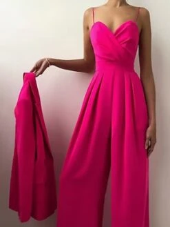 Women's Jumpsuit Pleated Solid Color Shirt Collar Elegant Xmas Wedding Party Christmas Wide Leg Regular Fit Long Sleeve Pink S M L Fall -Cheap Women Clothing Store oqyiah1693452908556