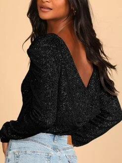 Women's Bodysuit High Waist Sequin Solid Color Crew Neck Dressy Party Christmas Wedding Xmas Streetwear Daily Going Out Regular Fit Long Sleeve Silver Black Pink S M L Summer Fall -Cheap Women Clothing Store ordzgw1690352959424