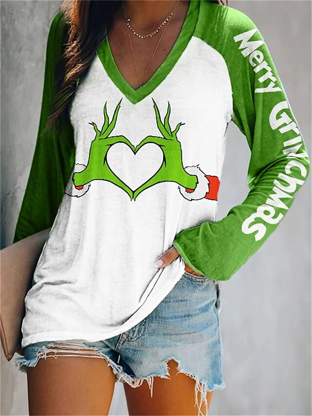 Women's T Shirt Tee Christmas Shirt White Green Graphic Ugly Christmas Monster Print Long Sleeve Daily Weekend Fashion Christmas V Neck Regular Fit Painting Spring &Fall 3 Women's T Shirt Tee Christmas Shirt White Green Graphic Ugly Christmas Monster Print Long Sleeve Daily Weekend Fashion Christmas V Neck Regular Fit Painting Spring &Fall