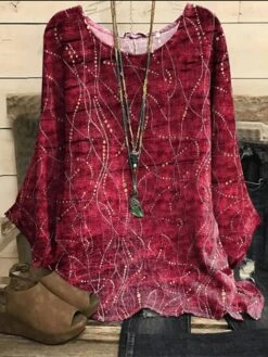 Cheap Women Clothing Store 28 Women's Tunic Yellow Red Blue Tie Dye Striped Print Long Sleeve Daily Going Out Weekend Christmas Round Neck Regular Fit Dolman Sleeve Spring Fall Fall & Winter