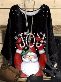 Women‘s Plus Size Christmas Tops Blouse Shirt Letter Santa Claus Print Long Sleeve Casual HolidayDaily Polyester Winter Fall Wine -Cheap Women Clothing Store ovdfrb1667444798314