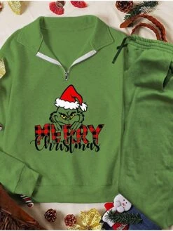 Women's Sweatshirt Tracksuit Pants Sets Christmas Shirt Light Green Army Green Dark Green Graphic Ugly Christmas Monster Zipper Drawstring Print Long Sleeve Outdoor Casual Active Sports Christmas V 12 Women's Sweatshirt Tracksuit Pants Sets Christmas Shirt Light Green Army Green Dark Green Graphic Ugly Christmas Monster Zipper Drawstring Print Long Sleeve Outdoor Casual Active Sports Christmas V -Cheap Women Clothing Store ovgewk1695296509346
