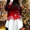 Women's T Shirt Tee Christmas Shirt Red Blue Purple Snowflake Asymmetrical Print Long Sleeve Party Christmas Weekend Festival / Holiday High Neck Regular Fit Painting Spring &Fall -Cheap Women Clothing Store oxmvbf1697455226849