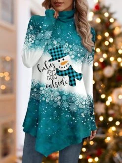 Women's Christmas Shirt Red Blue Purple Snowman Snowflake Asymmetrical Print Long Sleeve Party Christmas Weekend Festival / Holiday High Neck Regular Fit Painting Spring &Fall 8 Women's Christmas Shirt Red Blue Purple Snowman Snowflake Asymmetrical Print Long Sleeve Party Christmas Weekend Festival / Holiday High Neck Regular Fit Painting Spring &Fall -Cheap Women Clothing Store pakoty1697536553732