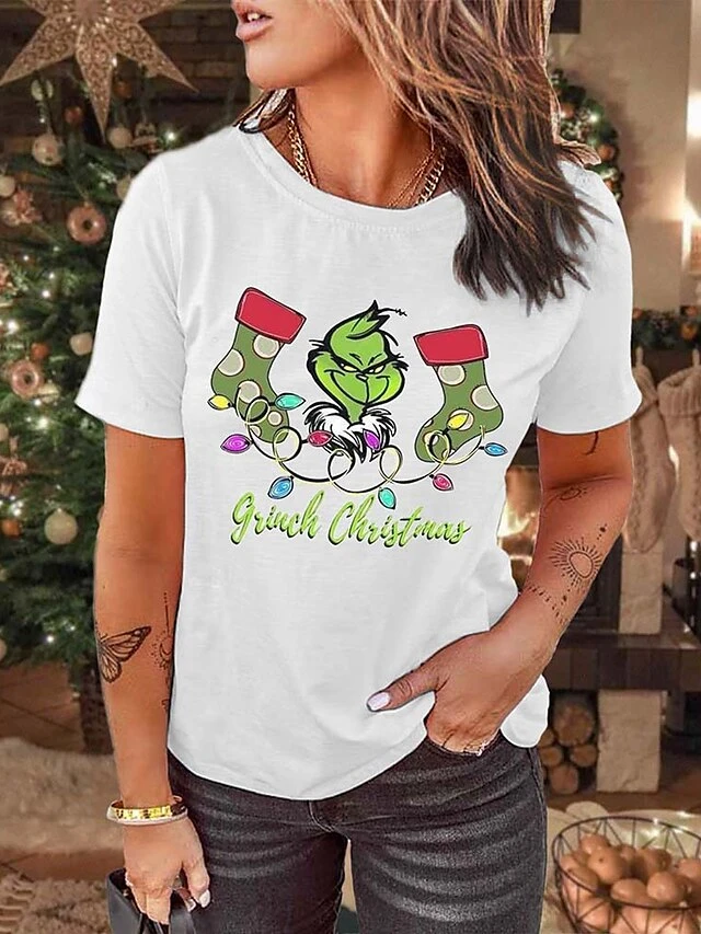 Women's T Shirt Tee Christmas Shirt Black White Pink Graphic Grinch Ugly Christmas Print Short Sleeve Christmas Weekend Basic Christmas Round Neck Regular Fit Painting 3 Women's T Shirt Tee Christmas Shirt Black White Pink Graphic Grinch Ugly Christmas Print Short Sleeve Christmas Weekend Basic Christmas Round Neck Regular Fit Painting