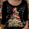 Women's T Shirt Tee Christmas Shirt Black Dog Print Long Sleeve Christmas Weekend Festival / Holiday Round Neck Regular Fit Painting Spring &Fall -Cheap Women Clothing Store pbeeqm1697017150421