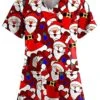 Christmas Scrub Tops Women Christmas Printing Short Sleeve V-Neck Working Uniform With Pocket Pullover Red 3X-Large -Cheap Women Clothing Store pbnrzn1636704924229