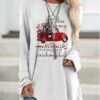 Women's T Shirt Tee Christmas Shirt White Gray Letter Christmas Tree Long Sleeve Christmas Gift Basic Christmas Round Neck Regular Fit -Cheap Women Clothing Store peskrw1629887585481
