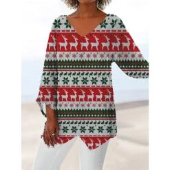Women's Shirt Christmas Shirt Black Red Green Snowflake Deer Print Long Sleeve Christmas Weekend Streetwear Casual Print V Neck Regular Fit 6 Women's Shirt Christmas Shirt Black Red Green Snowflake Deer Print Long Sleeve Christmas Weekend Streetwear Casual Print V Neck Regular Fit -Cheap Women Clothing Store phayxm1663936675473