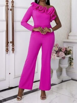 Women's Jumpsuit Ruffle High Waist Solid Color One Shoulder Elegant Xmas Wedding Party Christmas Regular Fit Long Sleeve Fuchsia S M L Fall 18 Women's Jumpsuit Ruffle High Waist Solid Color One Shoulder Elegant Xmas Wedding Party Christmas Regular Fit Long Sleeve Fuchsia S M L Fall -Cheap Women Clothing Store phfqpx1693906388997