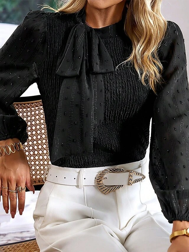 Women's Christmas Shirt Black Plain Print Long Sleeve Halter Neck Form Fit Portrait Fleece Lined Bell Sleeve Fall & Winter 4 Women's Christmas Shirt Black Plain Print Long Sleeve Halter Neck Form Fit Portrait Fleece Lined Bell Sleeve Fall & Winter - Image 2