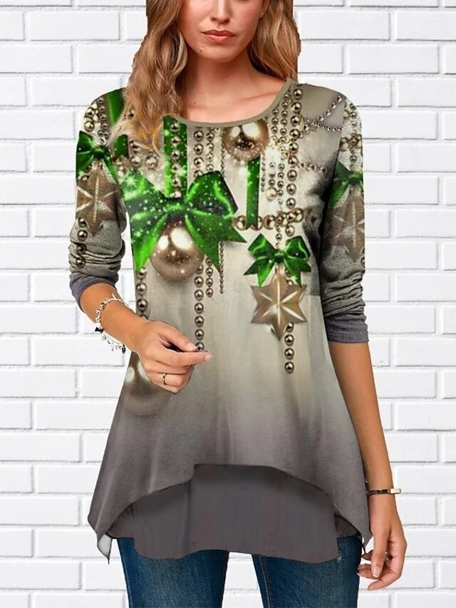 Women's Shirt Christmas Shirt Red Blue Green Graphic Print Long Sleeve Christmas Casual Streetwear Round Neck Regular Fit 3 Women's Shirt Christmas Shirt Red Blue Green Graphic Print Long Sleeve Christmas Casual Streetwear Round Neck Regular Fit