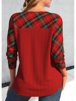 Women's T Shirt Tee Christmas Shirt Red Plaid Print Long Sleeve Christmas Weekend Festival / Holiday V Neck Regular Fit Painting Spring &Fall 7 Women's T Shirt Tee Christmas Shirt Red Plaid Print Long Sleeve Christmas Weekend Festival / Holiday V Neck Regular Fit Painting Spring &Fall -Cheap Women Clothing Store povkzi1697194015559