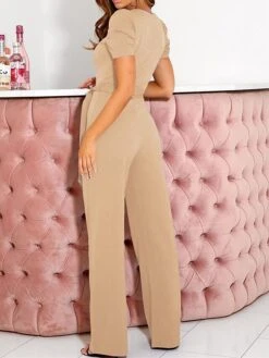 Women's Jumpsuit Lace Up Beaded Solid Color V Neck Elegant Office Christmas Xmas Regular Fit Short Sleeve Black Army Green Red S M L Fall -Cheap Women Clothing Store ppqmgo1695347203886