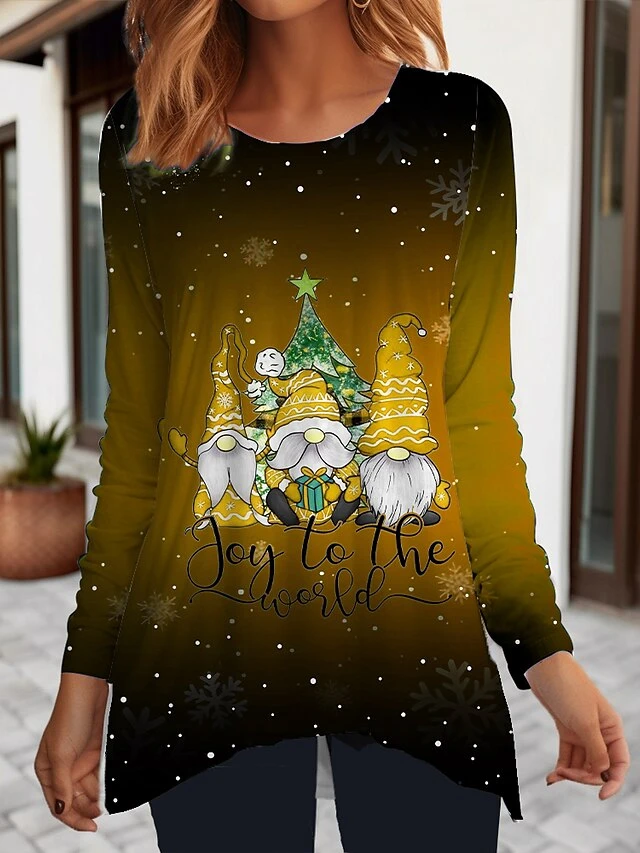 Women's T Shirt Tee Christmas Shirt Yellow Red Blue Santa's Helper Flowing Tunic Print Long Sleeve Christmas Weekend Festival / Holiday Round Neck Regular Fit Painting Spring &Fall 7 Women's T Shirt Tee Christmas Shirt Yellow Red Blue Santa's Helper Flowing Tunic Print Long Sleeve Christmas Weekend Festival / Holiday Round Neck Regular Fit Painting Spring &Fall - Image 5