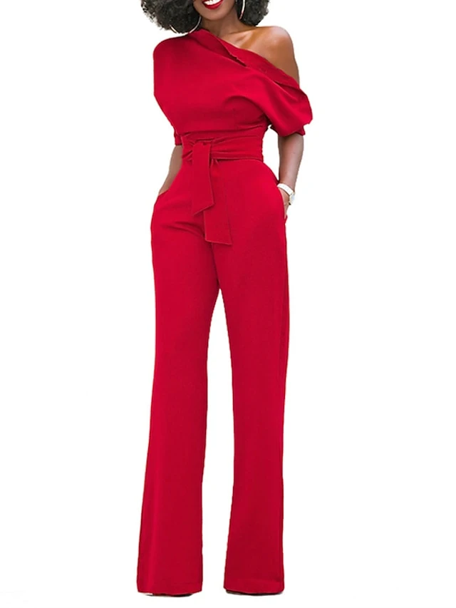 Jumpsuits For Women Dressy Pocket High Waist Solid Color One Shoulder Elegant Xmas Party Christmas Street Regular Fit Half Sleeve Black Blue Yellow S M L Fall Winter Summer 3 Jumpsuits For Women Dressy Pocket High Waist Solid Color One Shoulder Elegant Xmas Party Christmas Street Regular Fit Half Sleeve Black Blue Yellow S M L Fall Winter Summer