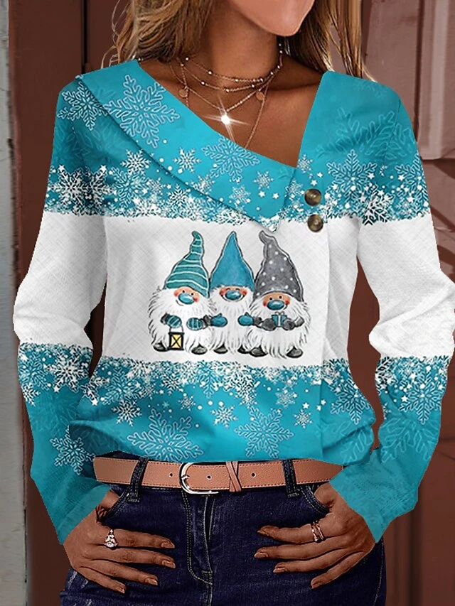 Women's Shirt Blouse Christmas Shirt Pink Red Blue Graphic Snowflake Button Print Long Sleeve Party Christmas Casual Festival / Holiday Print V Neck Regular Fit Spring &Fall 5 Women's Shirt Blouse Christmas Shirt Pink Red Blue Graphic Snowflake Button Print Long Sleeve Party Christmas Casual Festival / Holiday Print V Neck Regular Fit Spring &Fall - Image 3