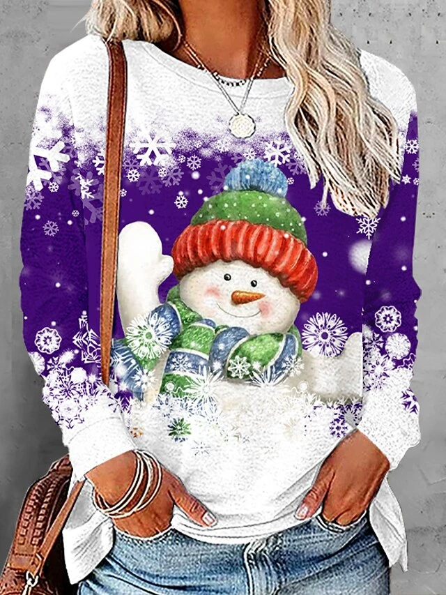 Women's T Shirt Tee Christmas Shirt Black Pink Red Snowman Snowflake Print Long Sleeve Christmas Weekend Basic Christmas Round Neck Regular Fit Painting Fall & Winter 10 Women's T Shirt Tee Christmas Shirt Black Pink Red Snowman Snowflake Print Long Sleeve Christmas Weekend Basic Christmas Round Neck Regular Fit Painting Fall & Winter - Image 8