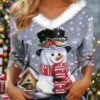 Women's T Shirt Tee Christmas Shirt Gray Snowman Print Long Sleeve Party Christmas Weekend Festival / Holiday Fur Collar Regular Fit Painting Fall & Winter -Cheap Women Clothing Store qexhch1696930998020