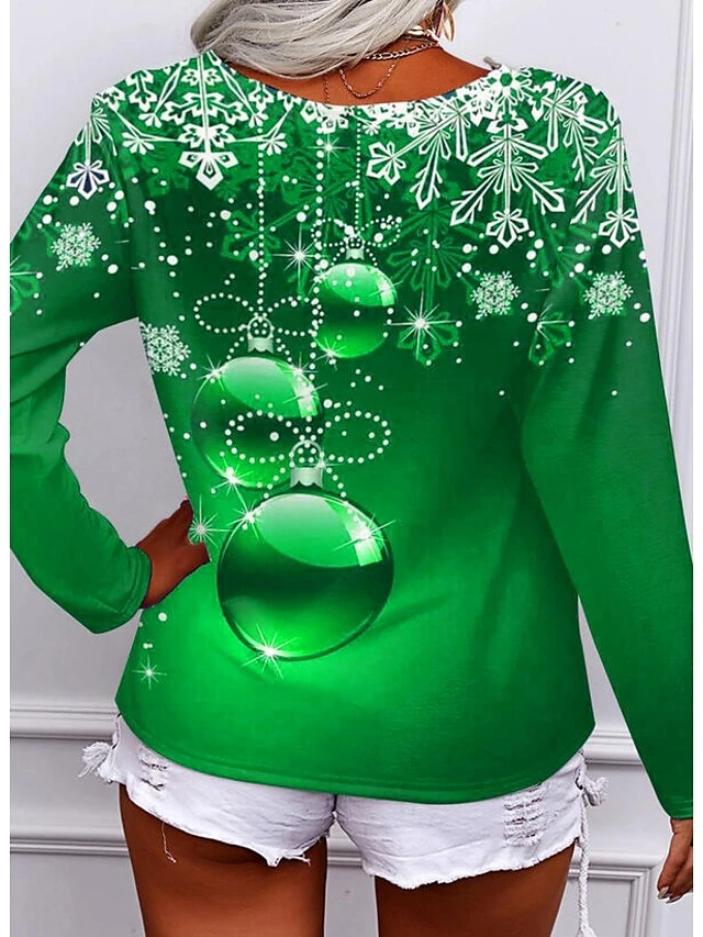 Women's T Shirt Tee Christmas Shirt Red Blue Purple Graphic Snowflake Quarter Zip Print Long Sleeve Casual Weekend Basic Print Christmas V Neck Regular Fit Painting Fall & Winter 10 Women's T Shirt Tee Christmas Shirt Red Blue Purple Graphic Snowflake Quarter Zip Print Long Sleeve Casual Weekend Basic Print Christmas V Neck Regular Fit Painting Fall & Winter - Image 8