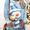 Women's T Shirt Tee Christmas Shirt Blue Snowman Print Long Sleeve Christmas Weekend Basic Christmas Round Neck Regular Fit Painting Fall & Winter 1 Women's T Shirt Tee Christmas Shirt Blue Snowman Print Long Sleeve Christmas Weekend Basic Christmas Round Neck Regular Fit Painting Fall & Winter -Cheap Women Clothing Store qguvju1667813258008