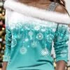 Women's Shirt Blouse Christmas Shirt Red Blue Purple Snowflake Print Long Sleeve Party Christmas Casual Festival / Holiday Print Off Shoulder Fur Collar Regular Fit Spring &Fall