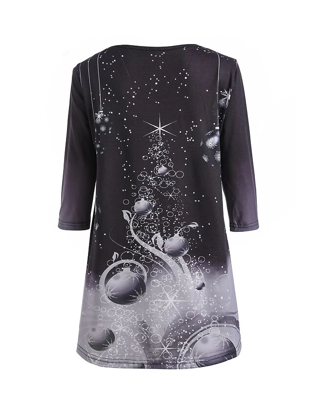 Women's T Shirt Tee Tunic Green Black Blue Graphic Christmas Tree Print Long Sleeve Christmas Weekend Christmas Round Neck Long 3D Printed Painting S 10 Women's T Shirt Tee Tunic Green Black Blue Graphic Christmas Tree Print Long Sleeve Christmas Weekend Christmas Round Neck Long 3D Printed Painting S - Image 8