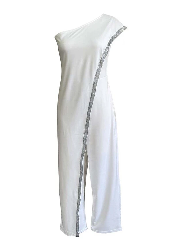 Women's Jumpsuit Patchwork High Waist Solid Color One Shoulder Streetwear Xmas Wedding Party Christmas Regular Fit Sleeveless White Red Blue S M L Fall 9 Women's Jumpsuit Patchwork High Waist Solid Color One Shoulder Streetwear Xmas Wedding Party Christmas Regular Fit Sleeveless White Red Blue S M L Fall - Image 7