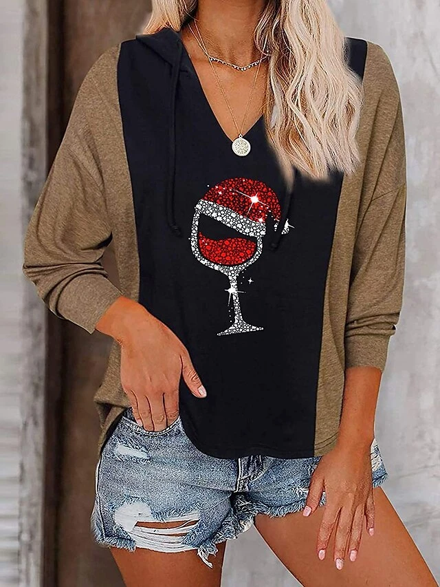 Women's Blouse Hoodie Christmas Shirt Wine Red Blue Plaid Color Block Patchwork Print Long Sleeve Party Christmas Casual Casual Hooded Regular Fit Fall & Winter 6 Women's Blouse Hoodie Christmas Shirt Wine Red Blue Plaid Color Block Patchwork Print Long Sleeve Party Christmas Casual Casual Hooded Regular Fit Fall & Winter - Image 4