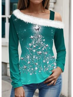 Women's Blouse Christmas Shirt Pink Blue Green Christmas Tree Sparkly Print Long Sleeve Party Christmas Casual Festival / Holiday Fur Collar Regular Fit Spring &Fall 7 Women's Blouse Christmas Shirt Pink Blue Green Christmas Tree Sparkly Print Long Sleeve Party Christmas Casual Festival / Holiday Fur Collar Regular Fit Spring &Fall -Cheap Women Clothing Store qjsval1697016039673