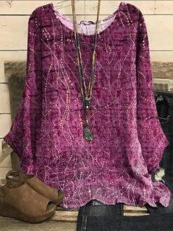 Women's Tunic Yellow Red Blue Tie Dye Striped Print Long Sleeve Daily Going Out Weekend Christmas Round Neck Regular Fit Dolman Sleeve Spring Fall Fall & Winter -Cheap Women Clothing Store qmawqx1641461295292