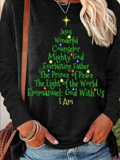 Women's T Shirt Tee Christmas Shirt Black Christmas Tree Text Print Long Sleeve Christmas Weekend Basic Christmas Round Neck Regular Fit Painting Fall & Winter 7 Women's T Shirt Tee Christmas Shirt Black Christmas Tree Text Print Long Sleeve Christmas Weekend Basic Christmas Round Neck Regular Fit Painting Fall & Winter -Cheap Women Clothing Store qnpdbv1665489583864