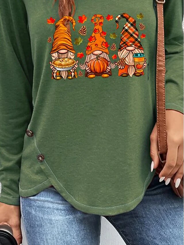 Women's T Shirt Tee Christmas Shirt Blue Orange Green Santa's Helper Print Long Sleeve Christmas Weekend Basic Round Neck Regular Fit Painting Spring &Fall 8 Women's T Shirt Tee Christmas Shirt Blue Orange Green Santa's Helper Print Long Sleeve Christmas Weekend Basic Round Neck Regular Fit Painting Spring &Fall - Image 6
