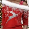 Women's Blouse Christmas Shirt Pink Red Blue Snowflake Deer Print Long Sleeve Christmas Casual Festival / Holiday Fur Collar Regular Fit Spring &Fall