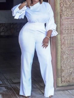 Women's Jumpsuit High Waist Solid Color One Shoulder Active Christmas Xmas Daily Slim Long Sleeve White Red Brown S M L Fall -Cheap Women Clothing Store qwfwnq1695871506028