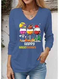 Women's T Shirt Tee Christmas Shirt Black White Red Wine Glass Print Long Sleeve Christmas Weekend Festival / Holiday Christmas V Neck Regular Fit Painting Spring &Fall 11 Women's T Shirt Tee Christmas Shirt Black White Red Wine Glass Print Long Sleeve Christmas Weekend Festival / Holiday Christmas V Neck Regular Fit Painting Spring &Fall -Cheap Women Clothing Store qxqkee1695379555734