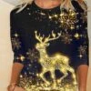 Women's T Shirt Tee Christmas Shirt Black Light Green Royal Blue Snowman Reindeer Print Long Sleeve Party Christmas Casual Vintage Print Christmas Round Neck Fall & Winter -Cheap Women Clothing Store qyhrfa1665646941531