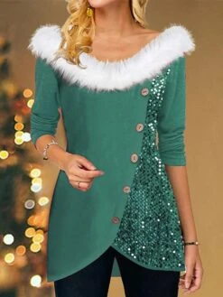 Women's Blouse Christmas Shirt Denim Blue Army Green Red Sparkly Sequins Button Long Sleeve Party Christmas Casual Festival / Holiday Fur Collar Regular Fit Spring &Fall 11 Women's Blouse Christmas Shirt Denim Blue Army Green Red Sparkly Sequins Button Long Sleeve Party Christmas Casual Festival / Holiday Fur Collar Regular Fit Spring &Fall -Cheap Women Clothing Store qzodat1697524073736