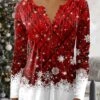 Women's Shirt Blouse Christmas Shirt Red Blue Fuchsia Plaid Snowflake Button Print 3/4 Length Sleeve Christmas Weekend Streetwear Casual Round Neck Regular Fit 2 Women's Shirt Blouse Christmas Shirt Red Blue Fuchsia Plaid Snowflake Button Print 3/4 Length Sleeve Christmas Weekend Streetwear Casual Round Neck Regular Fit -Cheap Women Clothing Store rbpamm1666689025011 1