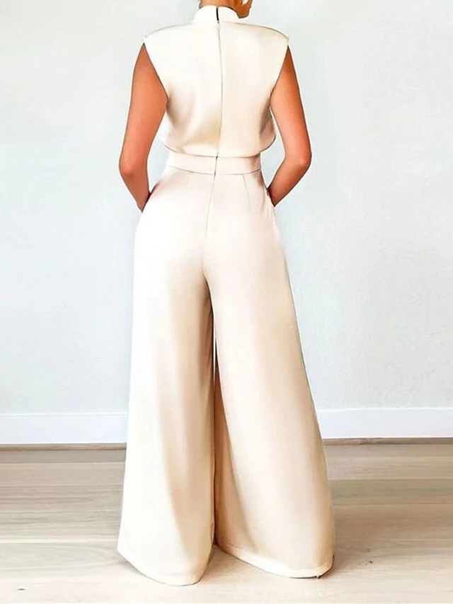 Women's Jumpsuit Pleated High Waist Solid Color Stand Collar Elegant Party Xmas Christmas Regular Fit Sleeveless Black Red Apricot S M L Fall 15 Women's Jumpsuit Pleated High Waist Solid Color Stand Collar Elegant Party Xmas Christmas Regular Fit Sleeveless Black Red Apricot S M L Fall - Image 13