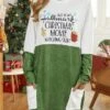 Women's T Shirt Tee Christmas Shirt Green Color Block Letter Pocket Print Long Sleeve Christmas Weekend Festival / Holiday Christmas Round Neck Regular Fit Painting Spring &Fall -Cheap Women Clothing Store rbrxth1695379554253