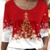 Women's T Shirt Tee Christmas Shirt Red Blue Purple Christmas Tree Snowflake Print Long Sleeve Party Christmas Weekend Festival / Holiday Print Christmas Round Neck Regular Fit Painting Spring &Fall 2 Women's T Shirt Tee Christmas Shirt Red Blue Purple Christmas Tree Snowflake Print Long Sleeve Party Christmas Weekend Festival / Holiday Print Christmas Round Neck Regular Fit Painting Spring &Fall -Cheap Women Clothing Store rcbkiu1695636452937