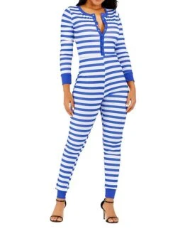 Women's Jumpsuit Button Print Striped V Neck Streetwear Christmas Street Xmas Regular Fit Long Sleeve Pink Red Blue S M L Fall -Cheap Women Clothing Store rgdplo1695792395996