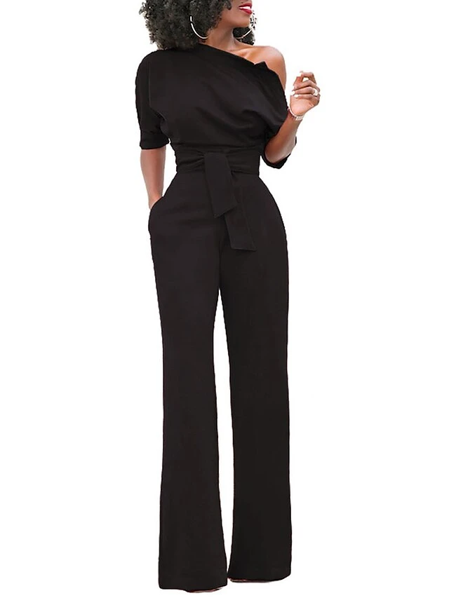 Women's Jumpsuit For Special Occasions Christmas Pocket High Waist Solid Color Cold Shoulder Business Office Work Party Xmas Regular Fit Half Sleeve Black White Yellow S M L Summer 9 Women's Jumpsuit For Special Occasions Christmas Pocket High Waist Solid Color Cold Shoulder Business Office Work Party Xmas Regular Fit Half Sleeve Black White Yellow S M L Summer - Image 7
