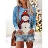 Women's T Shirt Tee Christmas Shirt Blue Snowman Print Long Sleeve Christmas Weekend Basic Christmas Round Neck Regular Fit Painting 1 Women's T Shirt Tee Christmas Shirt Blue Snowman Print Long Sleeve Christmas Weekend Basic Christmas Round Neck Regular Fit Painting -Cheap Women Clothing Store riynle1667277451556