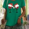 Women's T Shirt Tee Christmas Shirt 100% Cotton White Light Green Army Green Graphic Print Short Sleeve Christmas Daily Holiday Basic Christmas Round Neck Regular Fit Painting 2 Women's T Shirt Tee Christmas Shirt 100% Cotton White Light Green Army Green Graphic Print Short Sleeve Christmas Daily Holiday Basic Christmas Round Neck Regular Fit Painting -Cheap Women Clothing Store rlhrbf1666754524947