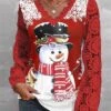 Women's Shirt Blouse Christmas Shirt White Wine Red Snowman Snowflake Deer Lace Print Long Sleeve Christmas Casual Festival / Holiday V Neck Regular Fit Spring &Fall 2 Women's Shirt Blouse Christmas Shirt White Wine Red Snowman Snowflake Deer Lace Print Long Sleeve Christmas Casual Festival / Holiday V Neck Regular Fit Spring &Fall -Cheap Women Clothing Store rmwgqj1695639268679